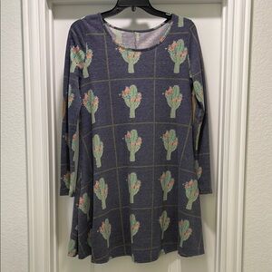 Cactus Print Long Sleeve Dress